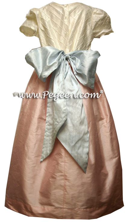 Peony Pink, Baby Blue and Ivory Pin Tuck Bodice custom flower girl dresses