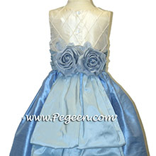 sky blue and ivory silk Flower Girl Dresses