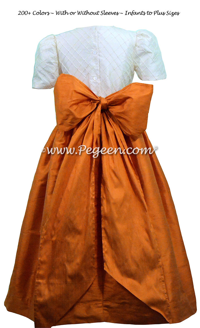 Pumpkin Orange and New Ivory Pin Tuck Silk Bodice by Pegeen