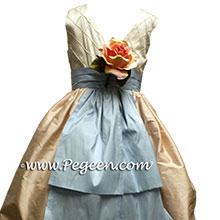 Peach silk flower girl dress