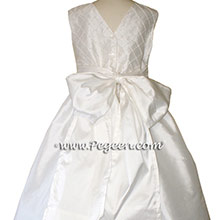 Antique White CUSTOM Flower Girl Dresses with pin tucks and pearls silk bodice
