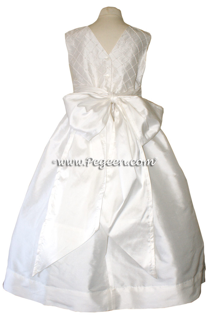 Antique White CUSTOM FLOWER GIRL DRESSES with pin tuck silk bodice