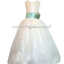 Aqualine and New Ivory silk Custom Flower Girl Dresses by Pegeen