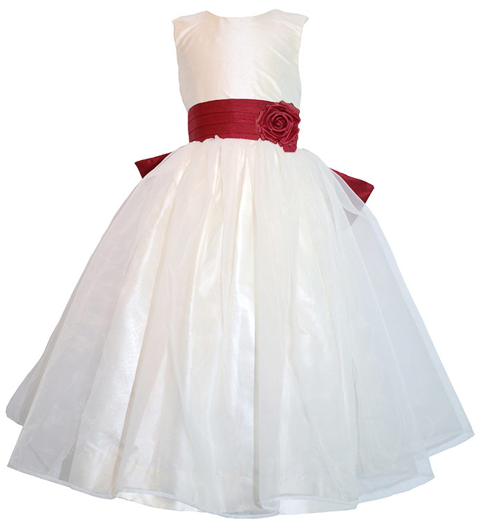 Ivory, Christmas Red silk and organza custom flower girl dresses by Pegeen.com