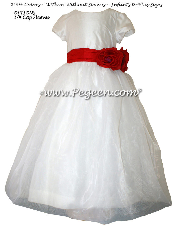 Christmas Red and New Ivory Flower Girl Dresses Style 359