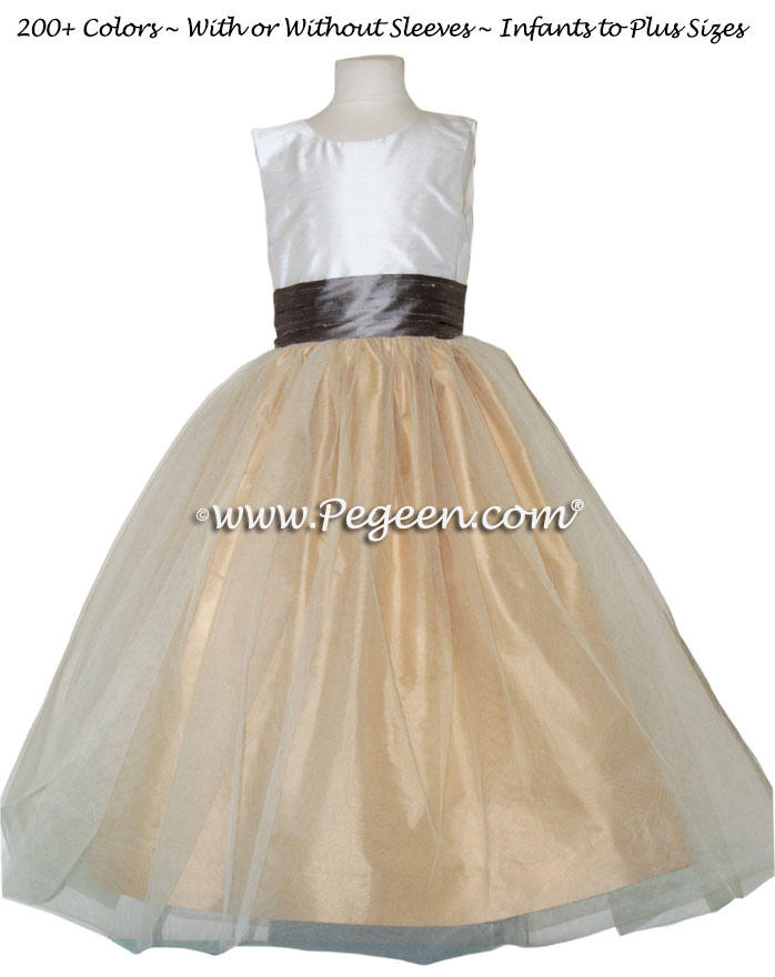 FLOWER GIRL DRESSES in Wolf Gray and Spun Gold