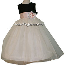 Custom Black and Baby Pink silk Organza Flower Girl Dresses by Pegeen