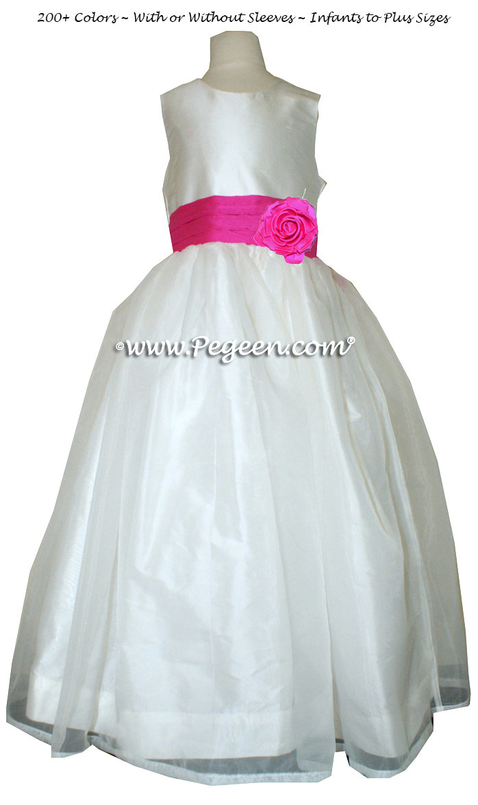 Organza Flower Girl Dress in Shock Pink and Ivory Silk