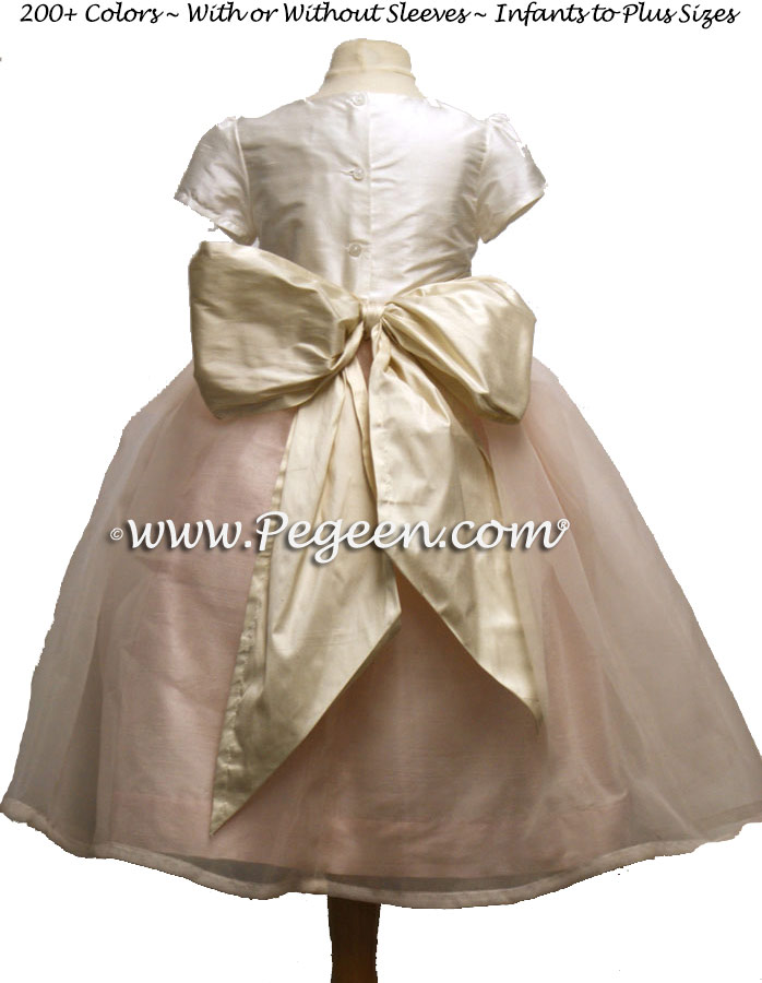 Blush Pink and Bisque with Ivory Organza Flower Girl Dresses Style 359