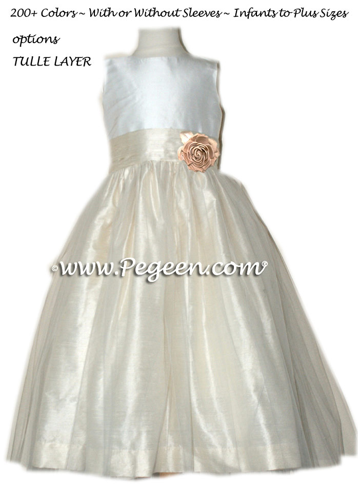 Bisque and New Ivory organza Flower Girl Dresses Style 359