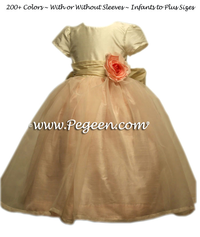 Blush Pink and Bisque with Ivory Organza Flower Girl Dresses Style 359