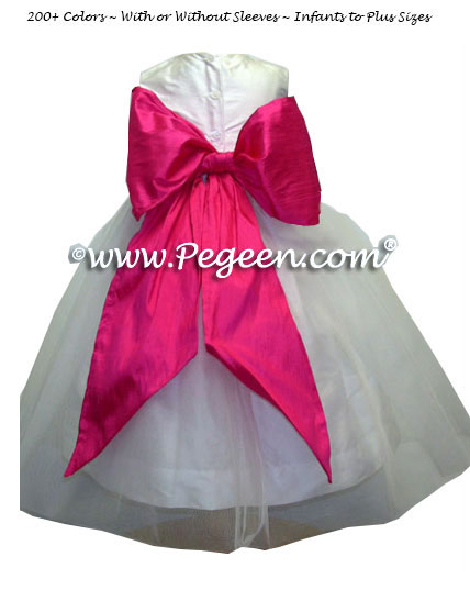 Hot pink Shock, Antique White and White Organza Flower Girl Dresses Style 359