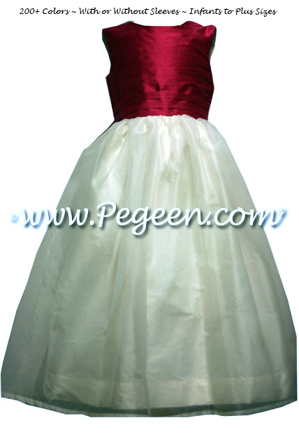 Lipstick pink and new ivory silk and organza Flower Girl Dress Style 313