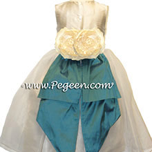 TEAL AND IVORY ORGANZA flower girl dresses