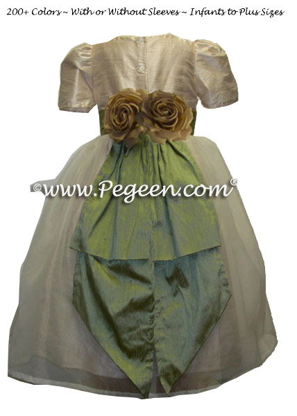 Toffee and sage green flower girl dress