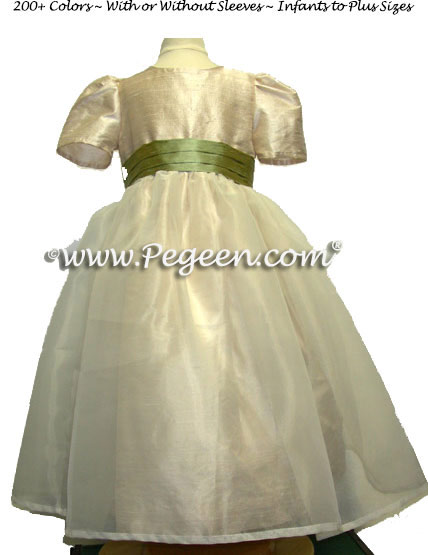 Toffee and sage green flower girl dress