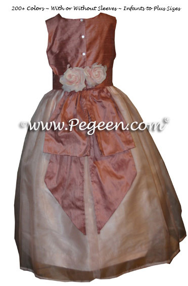 Silk organza flower girl dress in Woodrose Pink and Blush Pegeen Classic Style 313