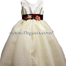 BURGUNDY AND NEW IVORY Flower Girl Dresses IN ORGANZA AND PEARLS