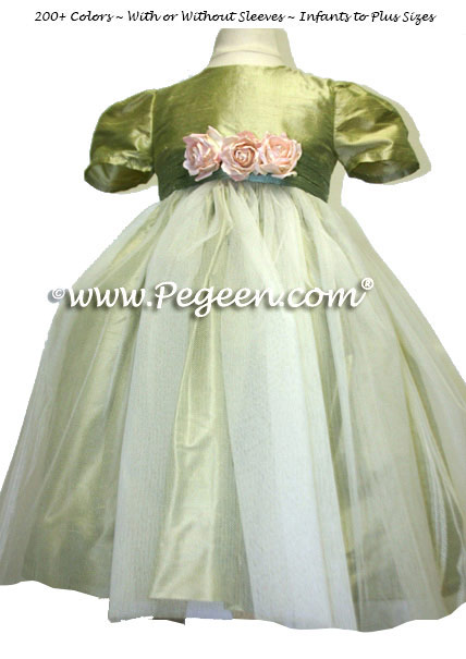 Tulle flower girl dress in Sage Green, Celedon and Ivory | Pegeen