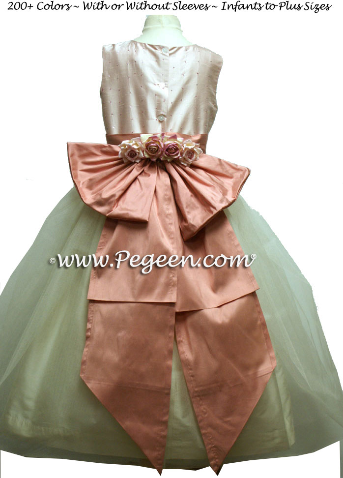 PINK AND IVORY SILK ORGANZA FLOWER GIRL DRESSES WITH SEQUINS BY PEGEEN