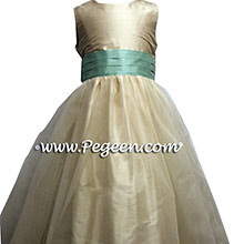 Ivory and Aqualine tulle flower girl dresses
