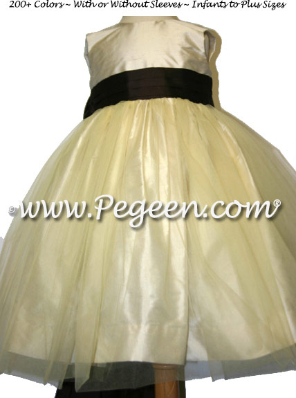 Buttercreme and Chcolate Brown Custom Flower Girl Dresses Style 356