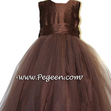 chocolate brown silk and brown tulle flower girl dresses