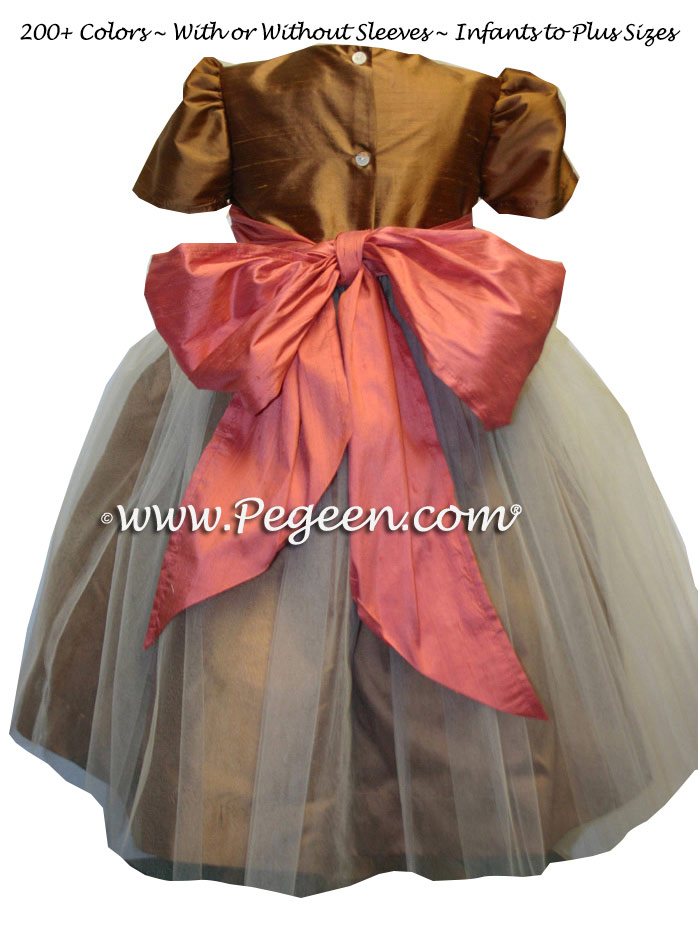 Ginger and Sunset Orange Silk and Tulle Flower Girl Dress