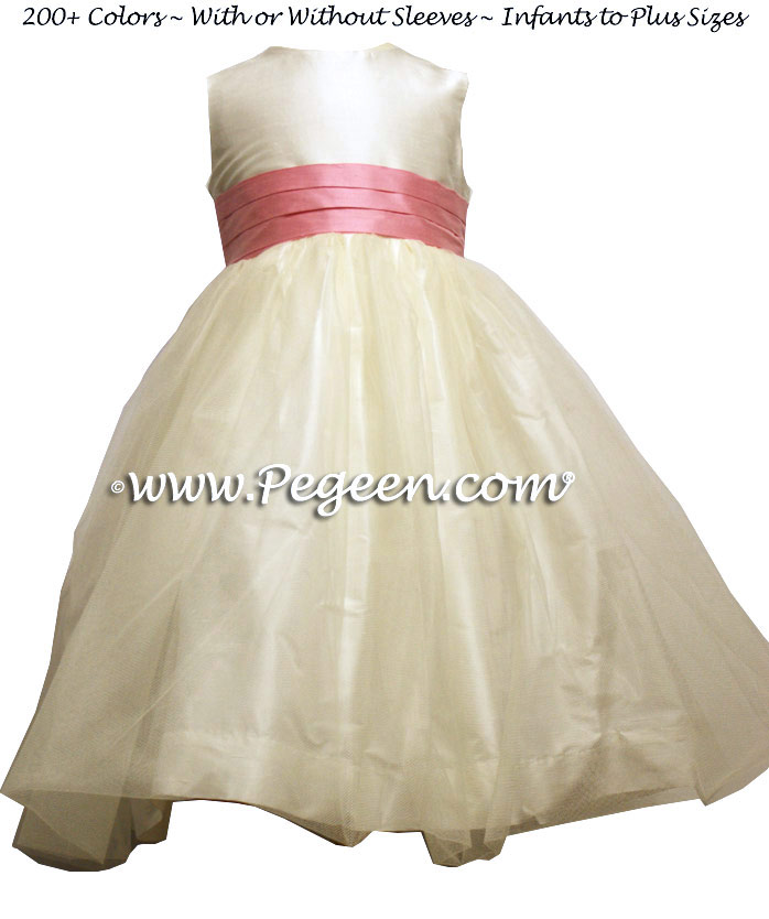 New Ivory and Lollipop Pink Tulle Flower Girl Dresses Style 356
