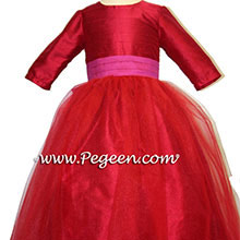 Magenta, Poppy Red and tulle flower girl dresses