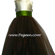 Chocolate and green tulle flower girl dresses