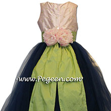 Navy and Pink tulle silk flower girl dresses