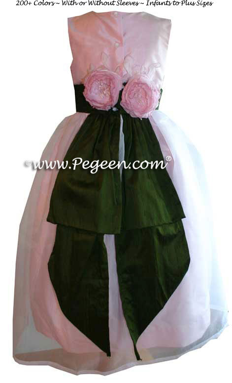 Bubblegum Pink and Parsley Green Custom Flower Girl Dresses Style 313