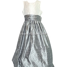 Silver Gray Silk and Antique White with Pearls flower girl dresses Style 370 by Pegeen