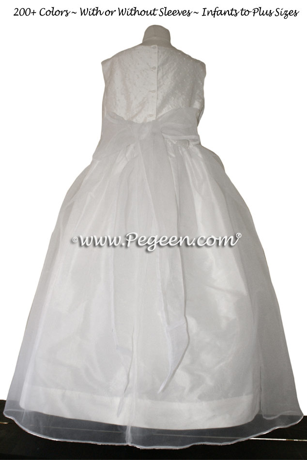 Flower Girl Dress in White Silk and Pearls Style 325