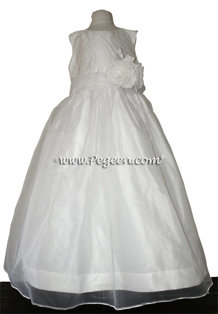 Flower Girl Dress in White Silk and Pearls Style 325