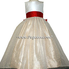 Antique White, CHRISTMAS RED AND PURE GOLD Flower Girl Dresses