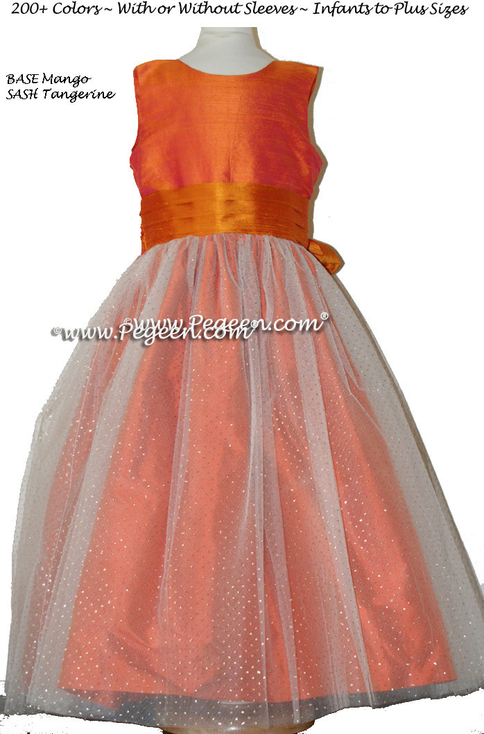 Mango and Tangerine and Glitter Tulle Flower Girl Dresses Style 372