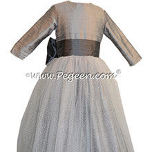 Silver Gray and Medium Gray silk Flower Girl Dress - Style 372