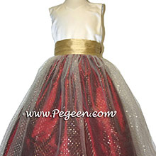 Red and gold sparkle tulle flower girl dresses