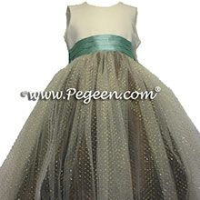 chcolate and waterfall teal tulle dress with gold sparkes