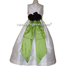 Apple Green and Antique White Silk flower girl dresses - Pegeen Style 383