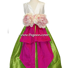 Apple Green and Boing Hot Pink Silk flower girl dresses