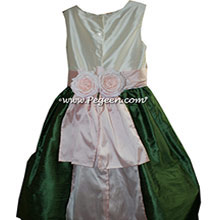 New Ivory, Petal Pink and Golf Green flower girl dresses Style 383