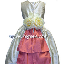 buttercreme Flower Girl Dresses with sunset peach sash