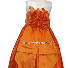 Carrot Orange, New Ivory and Tangerine flower girl dresses Style 383