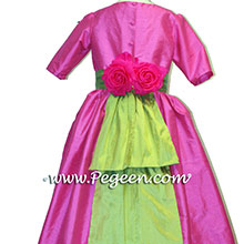cerise pink and lime green flower girl dresses