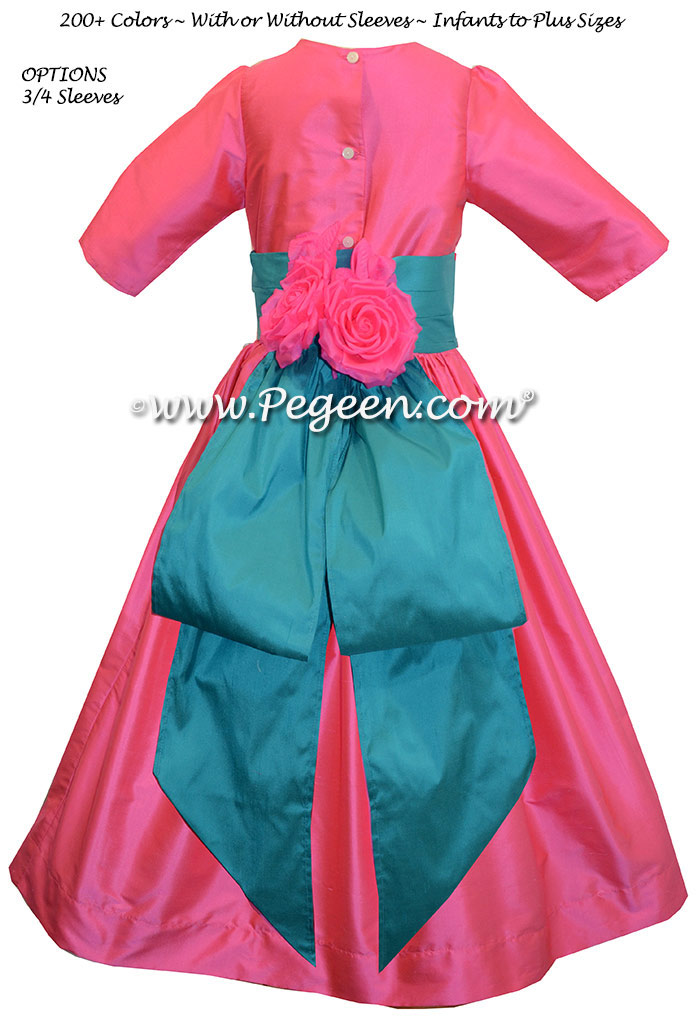 Flower girl dress Style 383 Oceanic and Hot Pink Silk | Pegeen