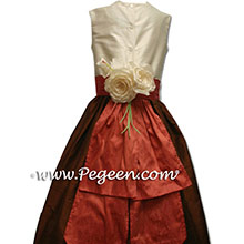 CHOCOLATE BROWN AND SALMON FLAME FLOWER GIRL dresses