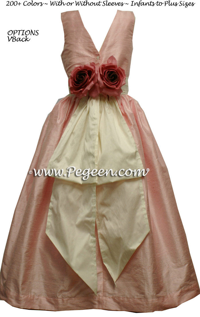 Cotton Candy Pink and Antique White Silk Junior Bridesmaids Dresses Style 383